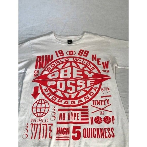 Obey Posse Graphic Shirt Mens sz Small White Short Sleeve T-Shirt - Picture 2 of 7